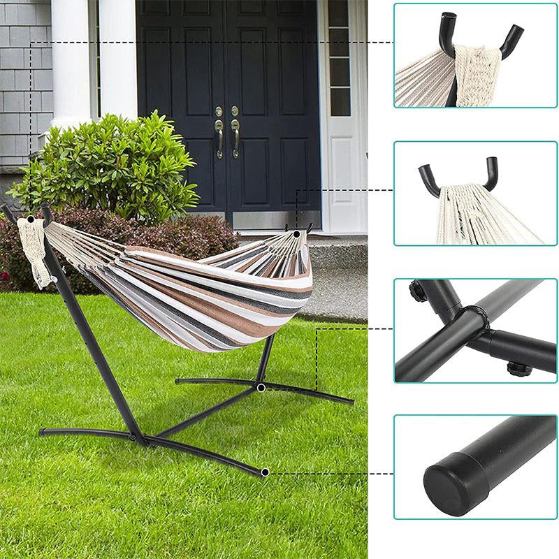Double Hammock Set with Steel Stand,Brazilian Style Double Hammock Set with Steel Stand 450Lb Capacity Steel Stand, Premium Carry Bag Included, for Backyard, Camping,Garden Double Hammock Canvas Outdoor Patio,Heavy Duty Portable Hammock Stand