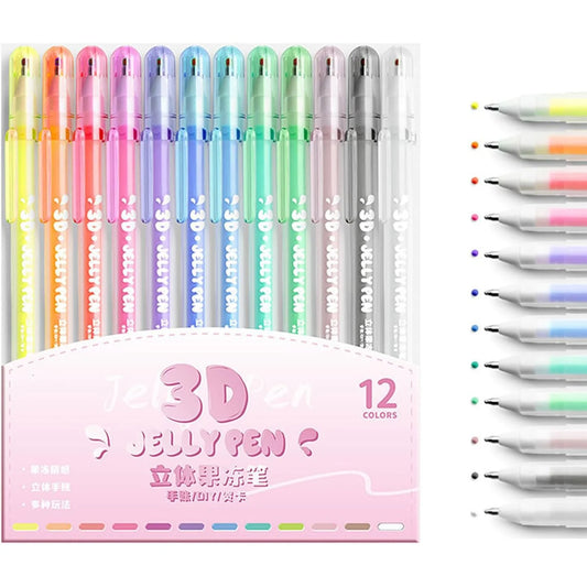 Kaba Bear 3D Jelly Pen 12Pcs, 3D Jelly Pens 12 Colors Candy Color Gel Ink Pens Art Supplies Marker Handwriting Pens Ink Pens for Writing Notes 5Ml