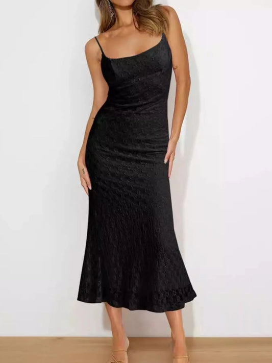 Black Scoop Neck Cami Midi Dress