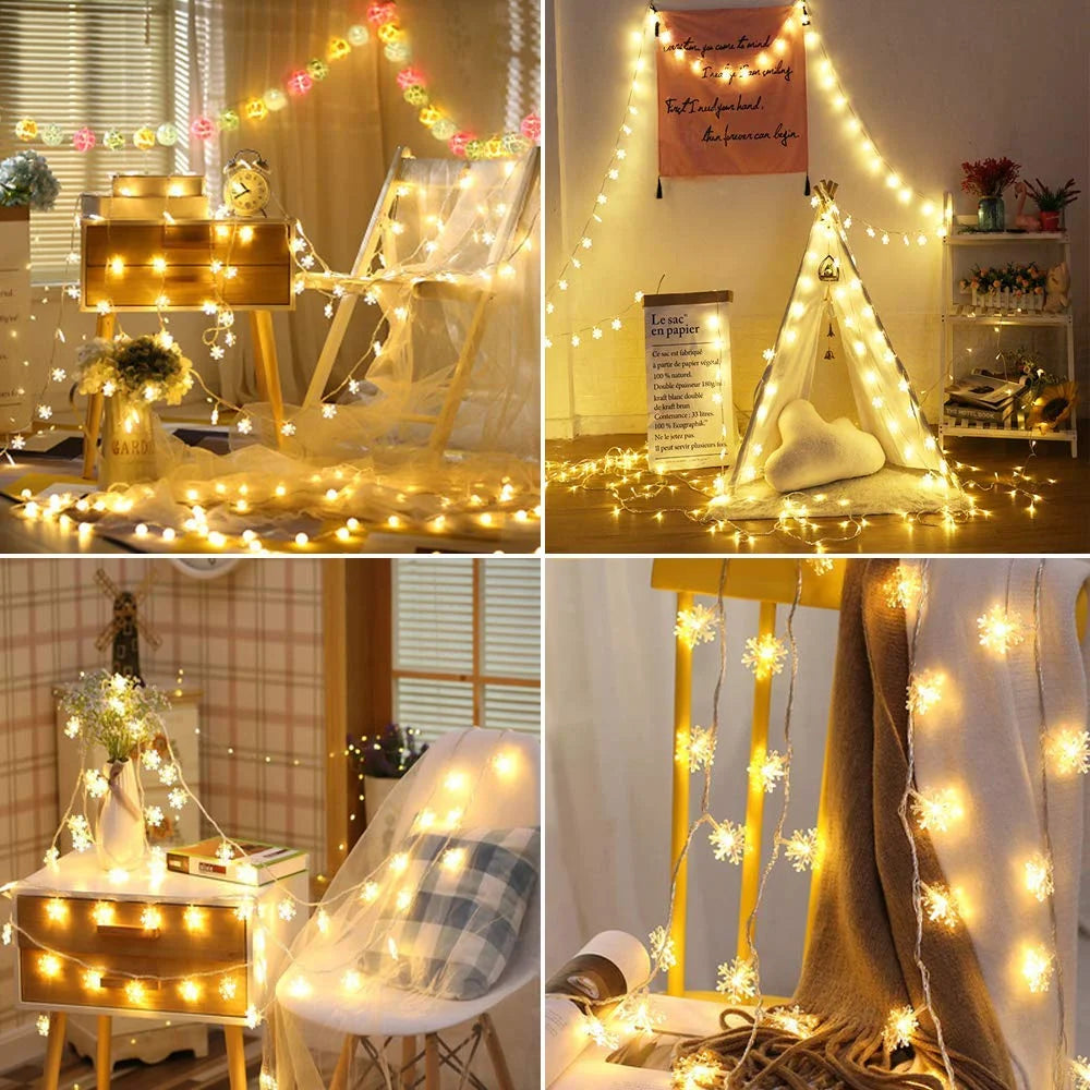Christmas Lights, Snowflake String Lights Battery Operated Waterproof, LED Fairy Lights for Xmas Garden Patio Bedroom Party Decor Christmas Decorations, 5 Pack