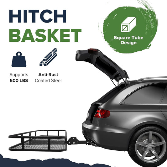 60 X 23 X 5.5 Inch Folding Hitch Cargo Carrier with 500D PVC Waterproof Cargo Bag, 500 Lbs Capacity Heavy Duty 2 Inch Receiver Luggage Basket for SUV, Pickup Truck, Camping & Travel