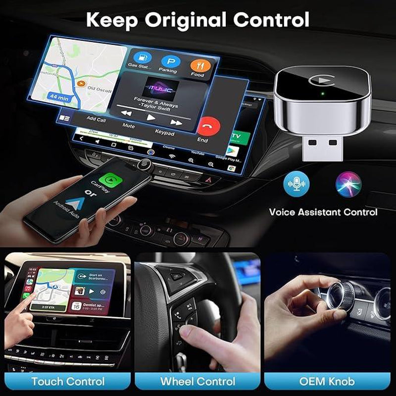 2025 Wireless Carplay Adapter for Iphone/Android - Fast Connection,No Latency,Hands-Free Call Wireless Adapter Electronic Charger Carplay Dongle