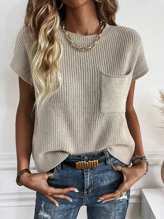 Casual Round Neck Short Sleeve Sweater