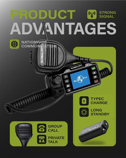 Global-Ptt V1 Walkie Talkie Vehicle Radio Station with 4G LTE GPS Function Dual Pack Portable Audio Radio for Nationwide Communication