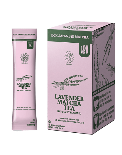Harmony Matcha Lavender – Premium Shade-Grown Japanese Matcha, Sweetened with Organic Sugar (10 Stick Packs)