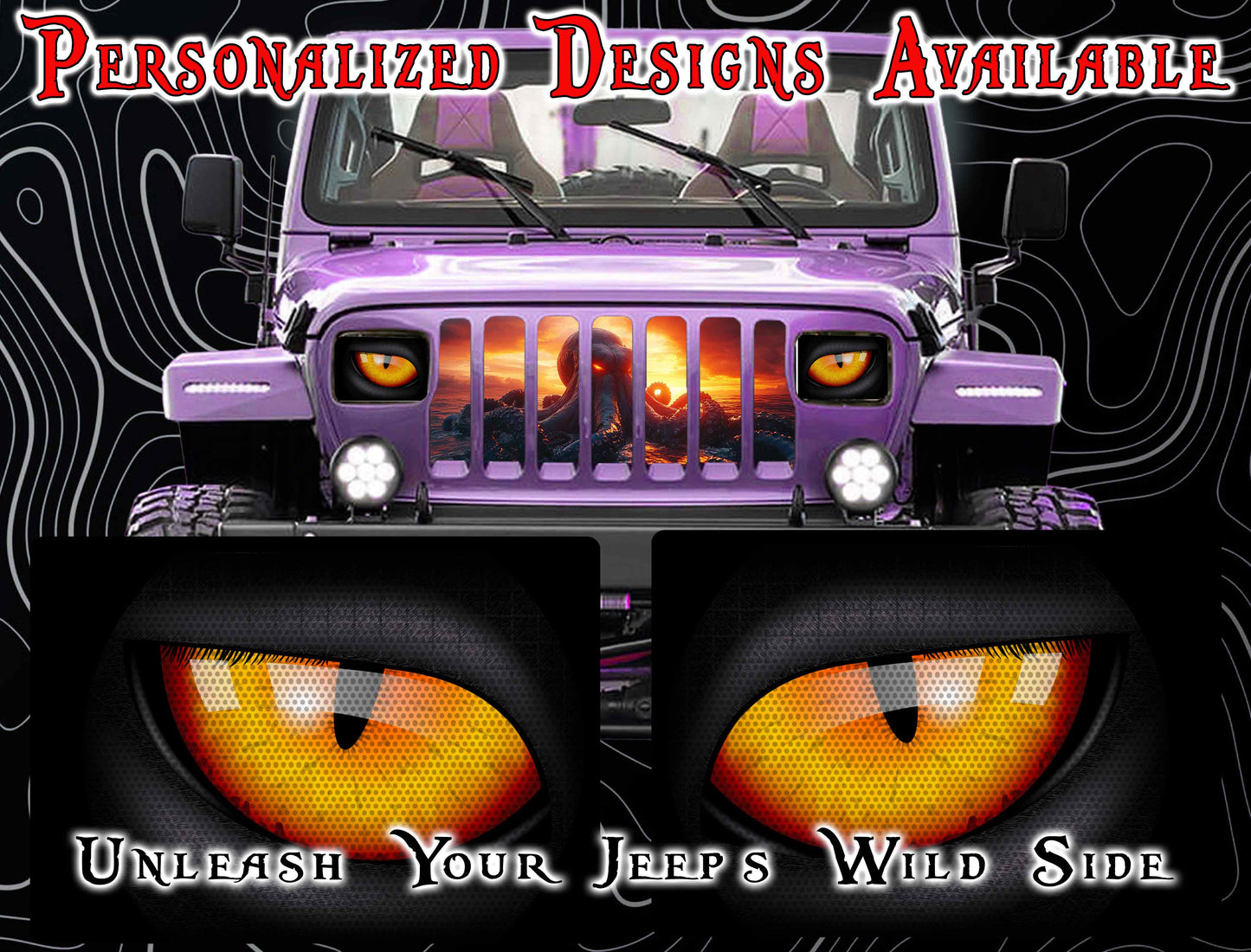 orange Eye decals for YJ or 5x7 headlights