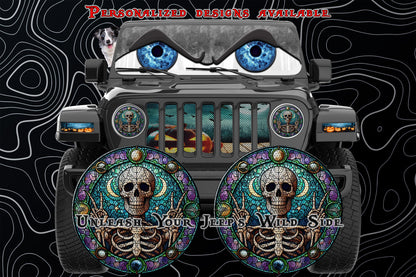 Skeleton jeep wave-stained glass round headlight decals