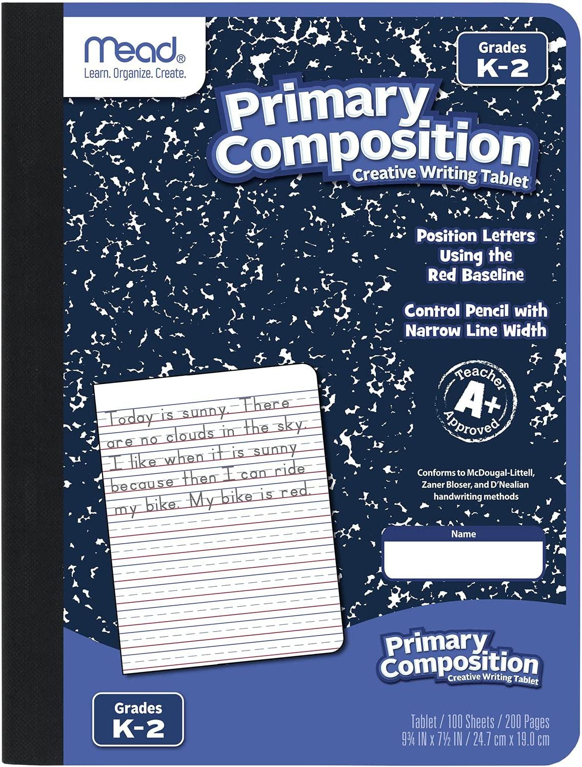 Primary Composition Book, Primary Ruled Journal, Grades K-2, 7-1/2" X 9-3/4", 100 Sheets, Blue Marble (09902)