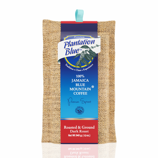 Plantation Blue 100% Jamaica Blue Mountain Coffee - Dark Roasted & Ground (12oz)