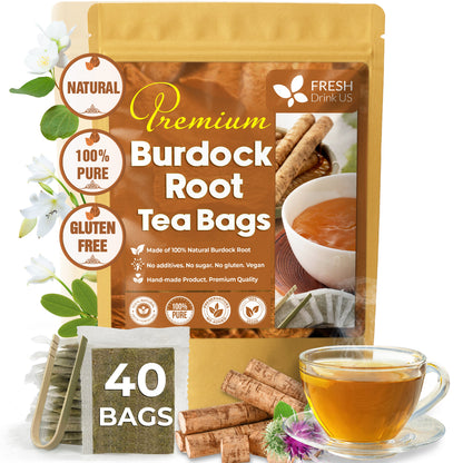 Burdock Root Tea Bags, 100% Natural & Pure from Burdock Root. Burdock Root Herbal Tea. Burdock Root Tea. No Sugar, No Caffeine, No Gluten, Vegan.