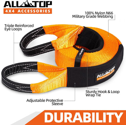Recovery Snatch Strap, 4In X 30Ft - 46500Lbs, Extreme Duty 100% Nylon Kinetic Towing Recovery Strap with 22% Elongation & Reinforced Loops