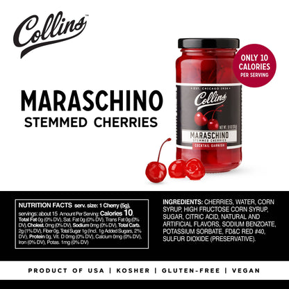 Stemmed Maraschino Cherries Cocktail Garnish 10 oz