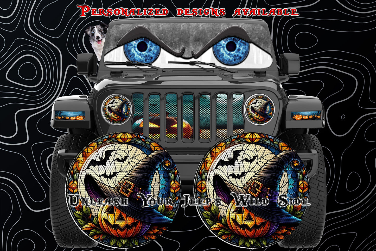 Pumpkin with which hat-stained glass round headlight decals