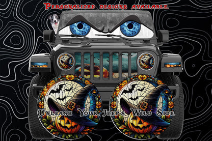 Pumpkin with which hat-stained glass round headlight decals