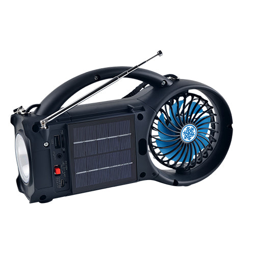 Solar Power Bluetooth Speaker with FM Radio / LED Torch Light / Fan (SC-1073ERF)