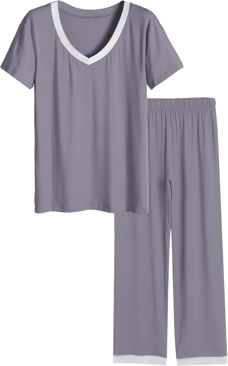Women'S V-Neck Sleepwear Short Sleeves Top with Pants Pajama Set