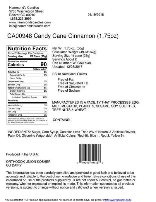 Hand-Spun Jumbo Candy Cane - Cinnamon - 1.75 oz