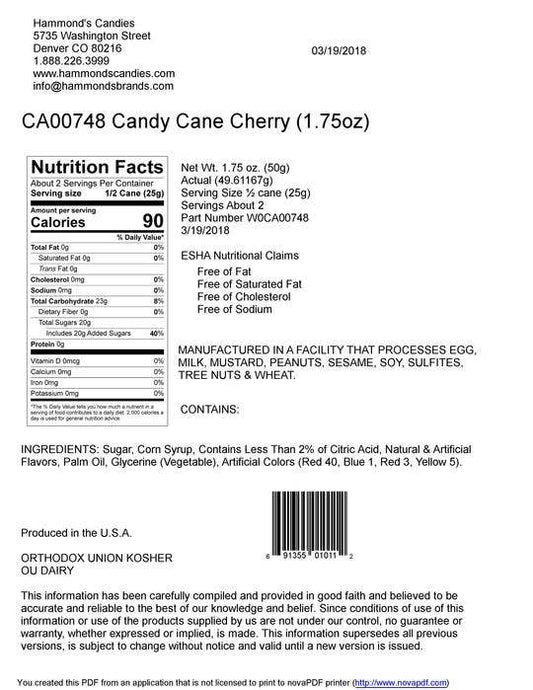 Hand-Spun Jumbo Candy Cane - Cherry - 1.75 oz