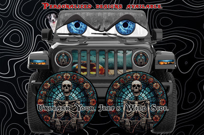 Skeleton stained glass round headlight decals