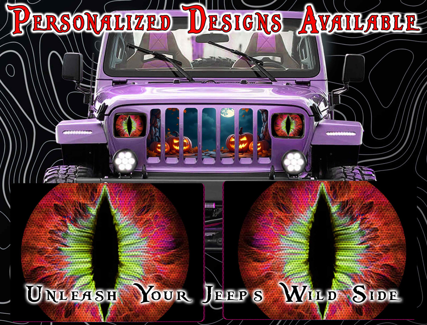 red and green Eye decals for YJ or 5x7 headlights