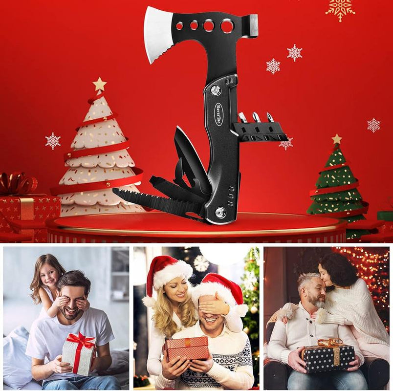 Rovertac Multi Tool Camping Axe Hatchet 11-In-1 Multitool Camping Gear Survival Tool with Axe Knife Hammer Saw Bottle Can Opener Screwdrivers Nylon Sheath Gifts for Men Perfect Camping Hiking Survival