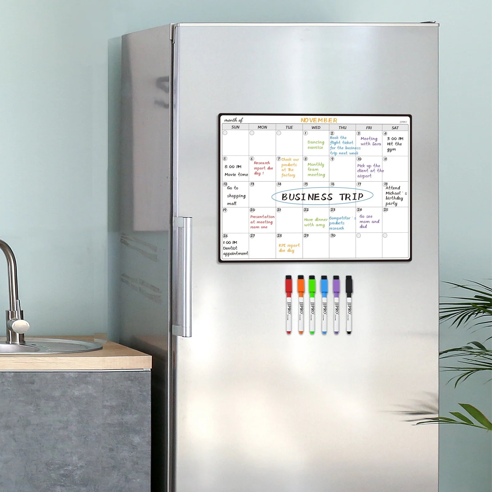 Magnetic Dry Erase Monthly Calendar Whiteboard for Fridge-Reusable Monthly Planning Board for Refrigerator-Refrigerator Organizer with Monthly Calendar Whiteboard