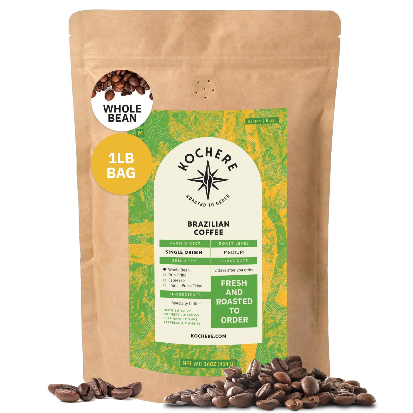 Kochere Coffee Brazilian Santos Medium Roast - Smooth, Elegant, Cocoa Notes