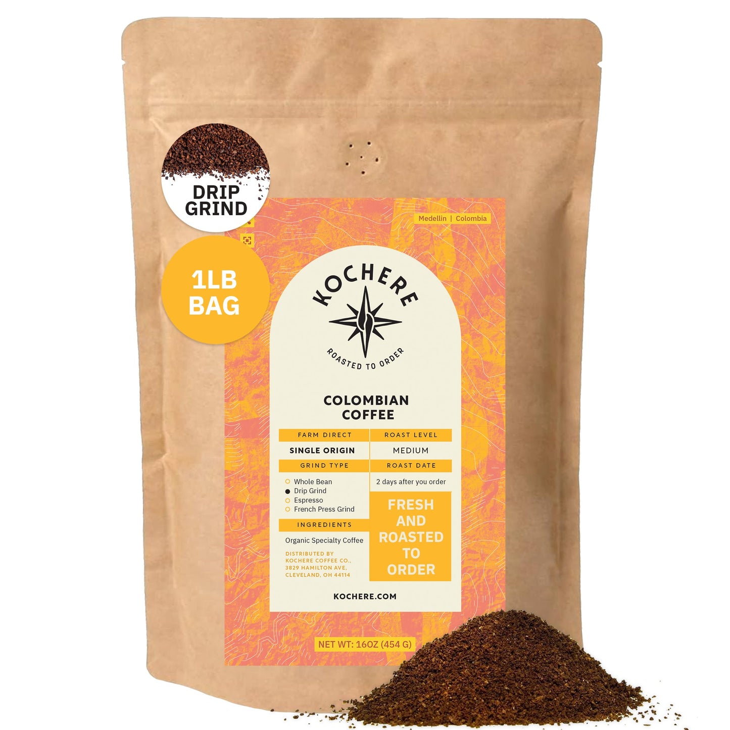 Kochere Coffee Colombian Medellin Single Origin Medium Roast - Dried Orange, Berry Notes