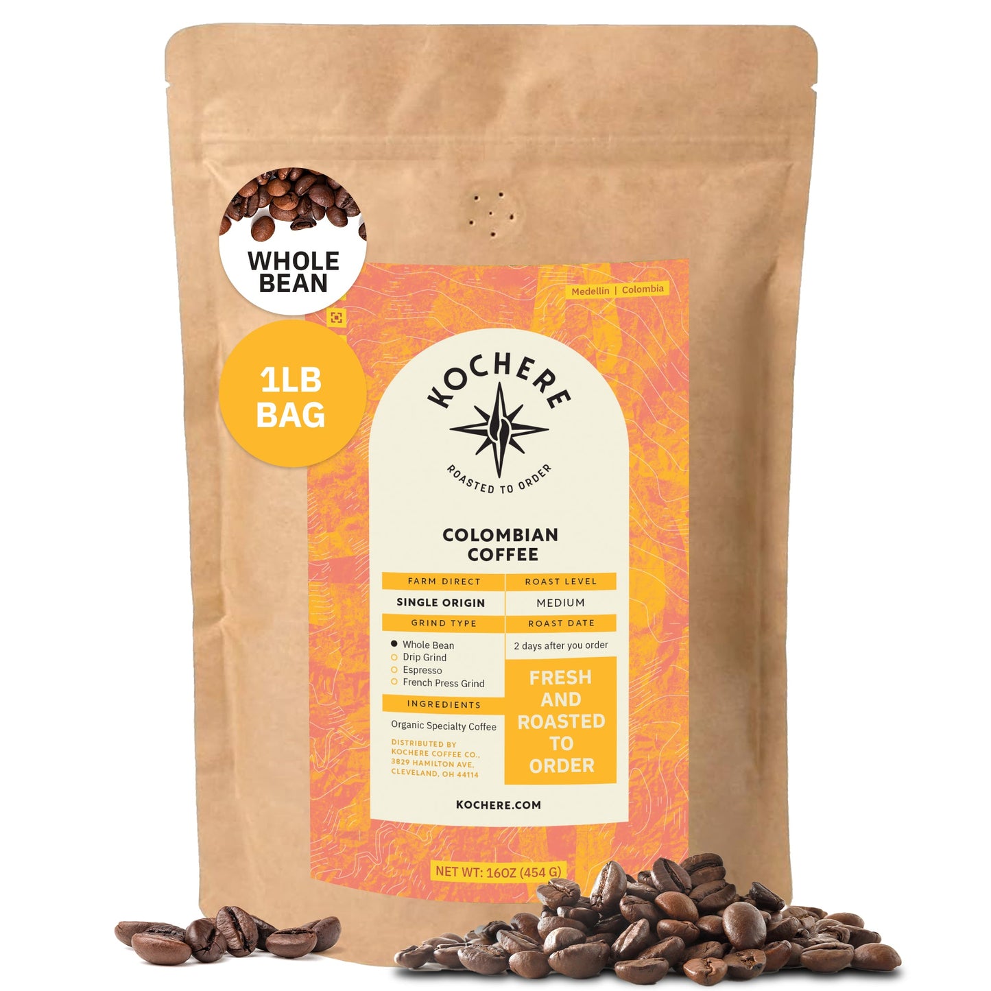 Kochere Coffee Colombian Medellin Single Origin Medium Roast - Dried Orange, Berry Notes