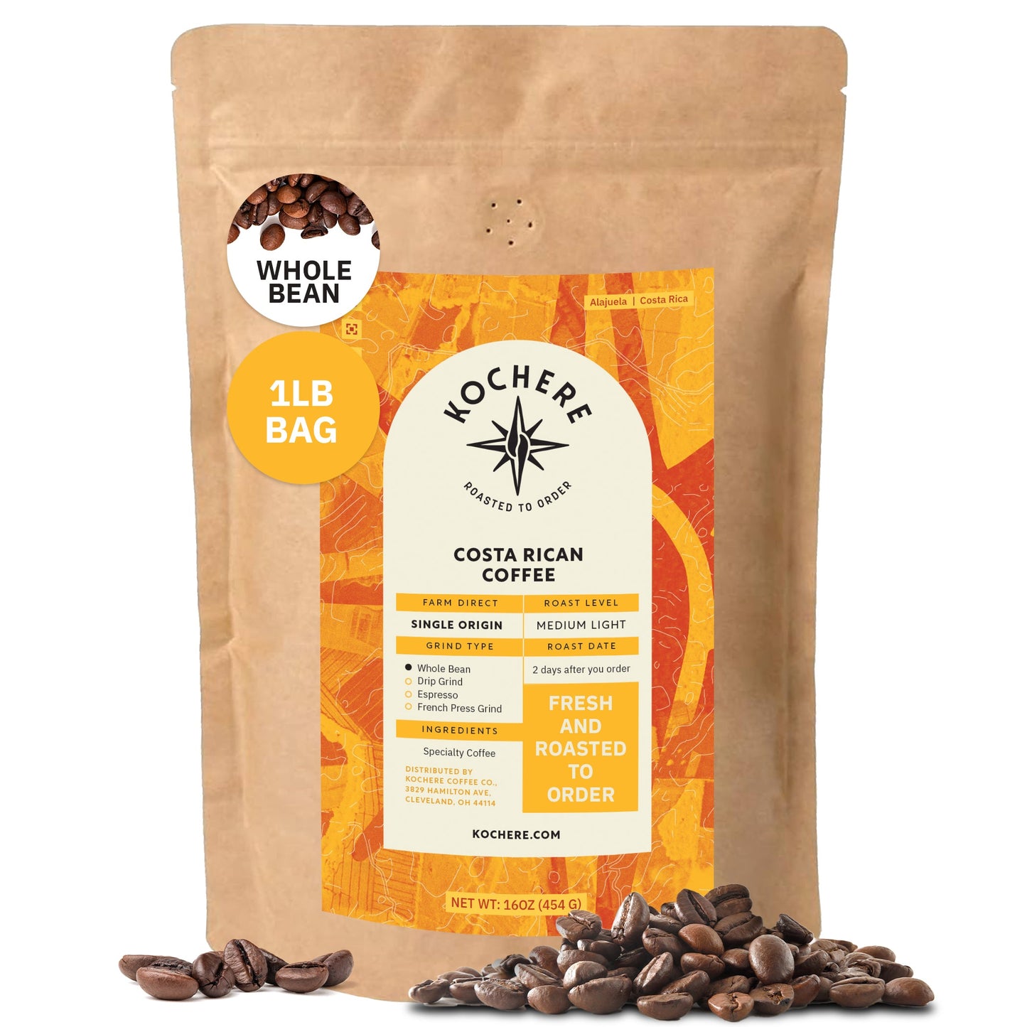 Kochere Coffee Costa Rican Alajuela Medium Light Roast - Sweet Apple, Raisin Notes