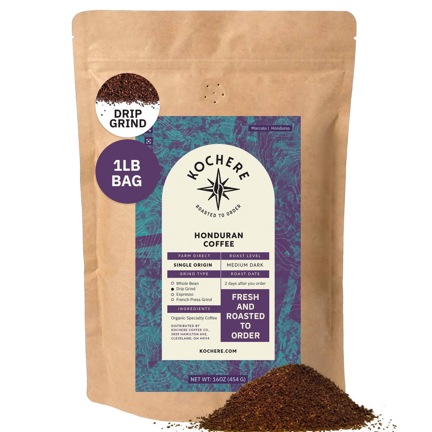 Kochere Coffee Honduran Marcala Organic Medium Roast - Caramel, Spice, Brown Sugar Notes