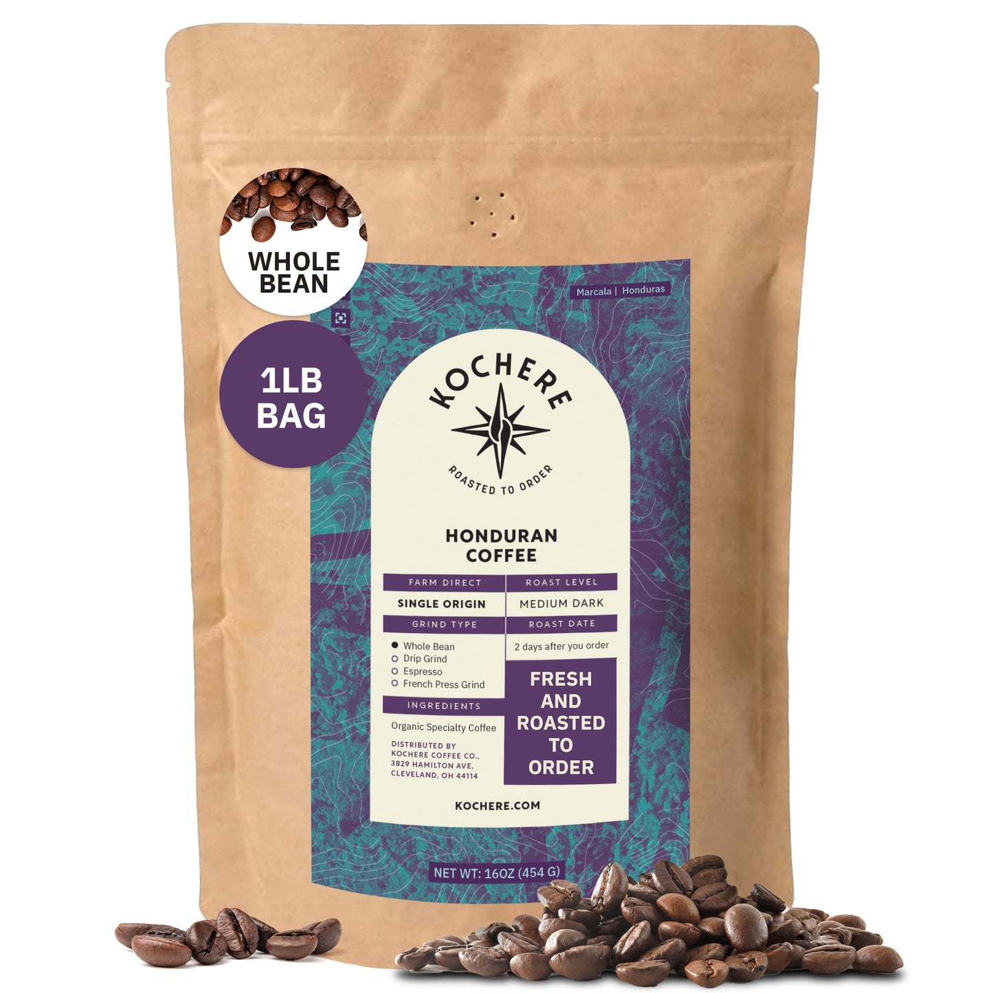 Kochere Coffee Honduran Marcala Organic Medium Roast - Caramel, Spice, Brown Sugar Notes