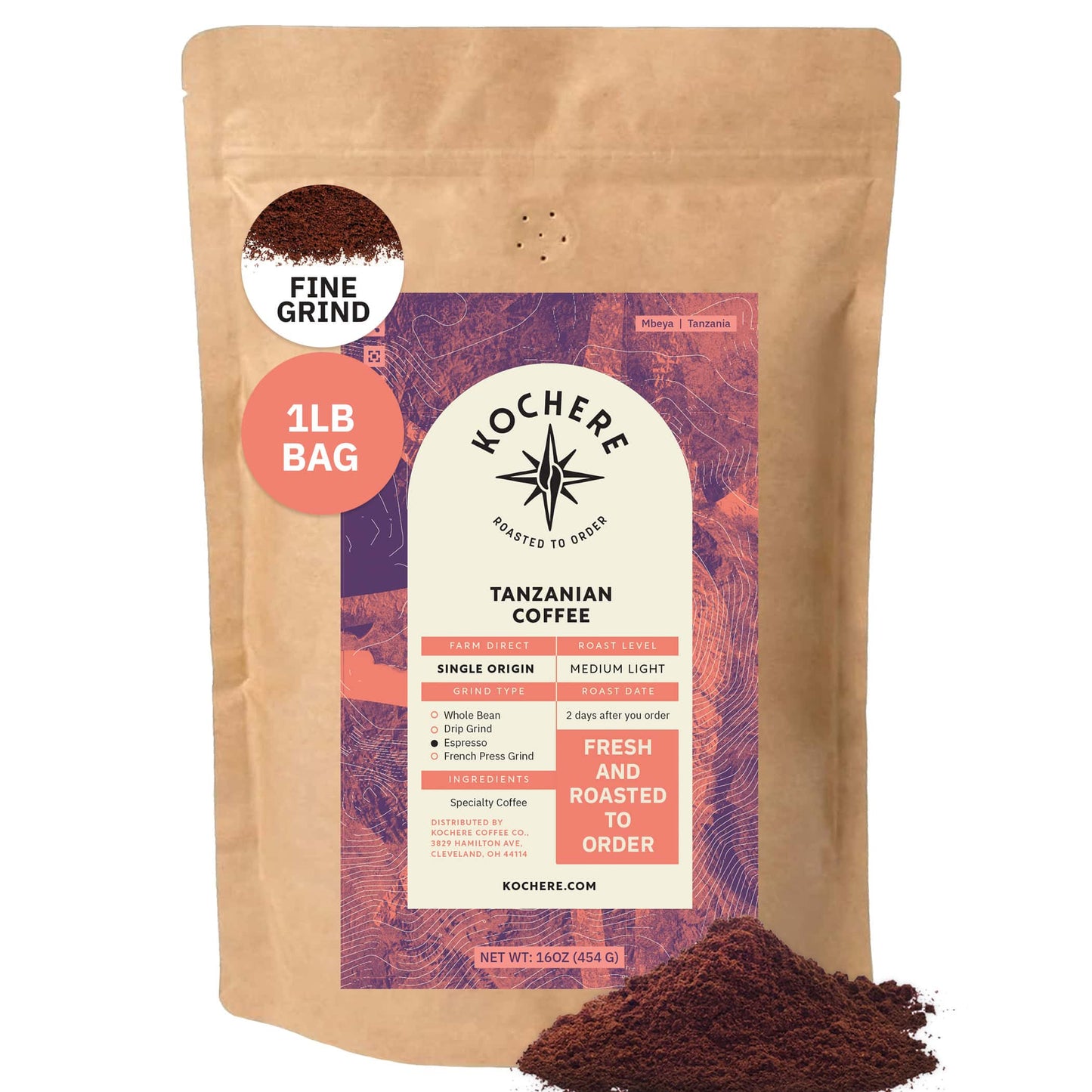 Kochere Coffee Tanzanian Mbeya AB Medium-Light Roast - Pear, Floral, Jasmine Notes