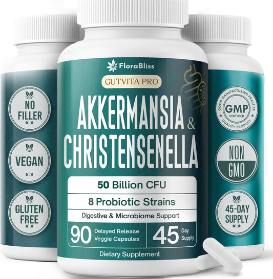 Christensenella Minuta and Akkermansia, Bifidobacterium longum, 8 Probiotic Strains, 50 Billion CFU with Cranberry Extract, Gut Health & Immune Support