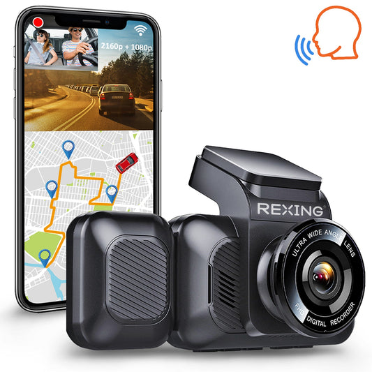 REXING V5C Plus Dash Cam Front 4K & 1080p Cabin Camera w/ Modular Capabilities, WiFi, and GPS