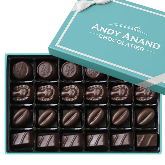 Andy Anand 24 pcs Sugar Free Vegan Dark Chocolate Truffles – 60% Chocolate (Cocoa Butter), Dairy Free, Soy Free, Sesame Free, Gift Boxed