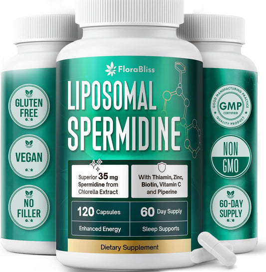 Spermidine Supplement from Chlorella with Thiamin, Zinc, Biotin, & Vitamin C | 120 Capsules | Gluten-Free for Cellular Renewal, Healthy Aging & Vitality Support | 60-Day Supply