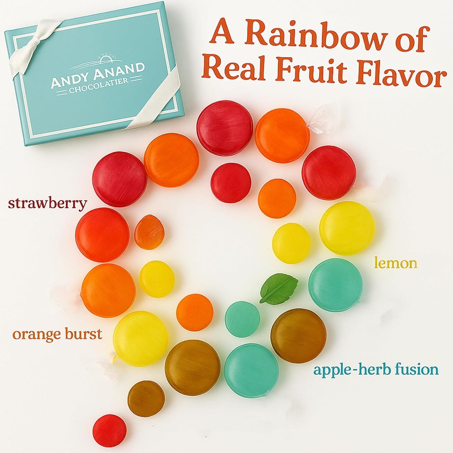 Andy Anand Chocolatier Sugar Free Fruit Candies - Mixed Fruit Hard Candy - Made in Europe, Gluten Free, Individually Wrapped, Stevia Sweetened, Low Calorie Snacks Fruity (80 Pcs, 7 Oz)