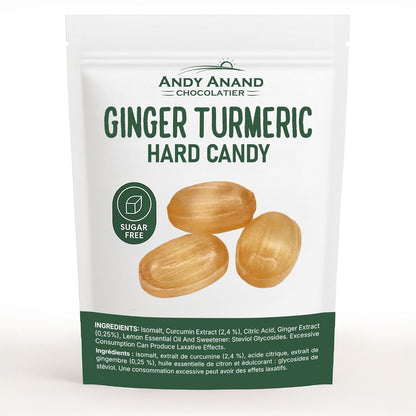 Andy Anand Sugar Free Ginger Turmeric Hard Candy – 50 Pcs (7 Oz) | Gluten-Free, Low Calorie, Keto & Vegan Friendly | European Gourmet Confection for Healthy Snacking & Wellness