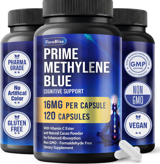 Methylene Blue Capsules - Natural Cacao and Vitamin C Ester for Added Support, Cognitive Supplement