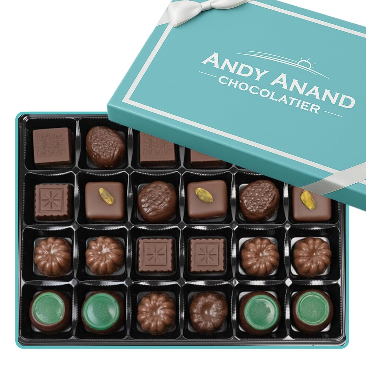 Andy Anand Luxury Gluten-Free Vegan Dark Chocolate Truffles Praline Collection – 24 Pcs Gift Box for Holidays & Special Occasions, Made with 60% Chocolate (Cocoa Butter)