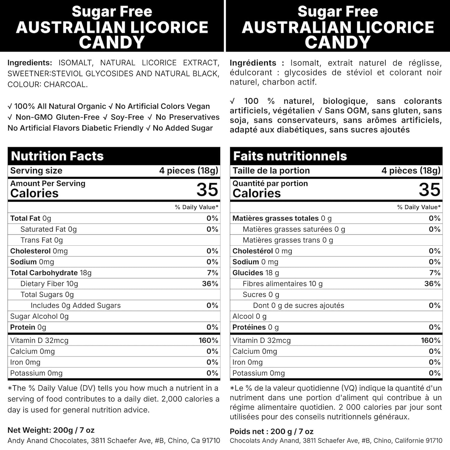 Andy Anand 60 Pc Sugar free Licorice Candy, with Natural Stevia, Gluten Free, Sugar Free Australian Licorice Hard Candy - A Delicious and Healthy Alternative 7 Oz