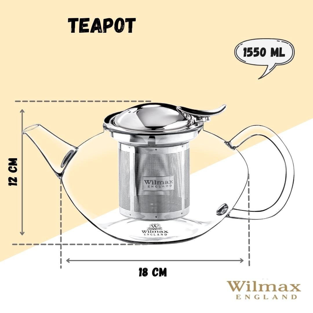 Wilmax Porcelain Thermo Glass Teapot 52 Fl Oz | High temperature and shock resistant