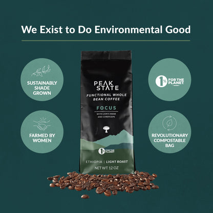 Peak State Coffee BRAIN SUSTAIN Light Roast - Three Pack (3 x 12 oz Bags)