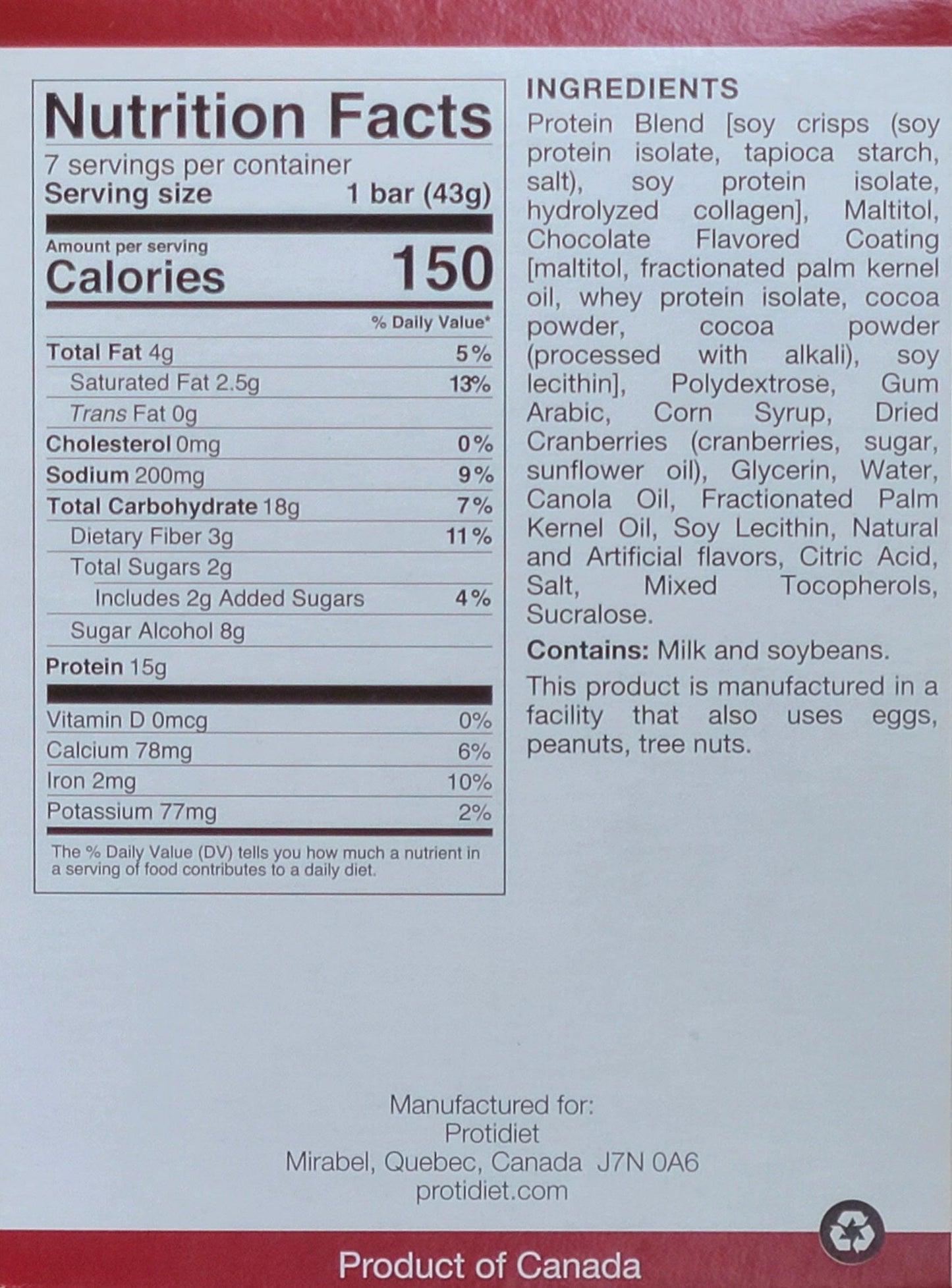 Raspberry Dark Chocolate Squares - ProtiDiet