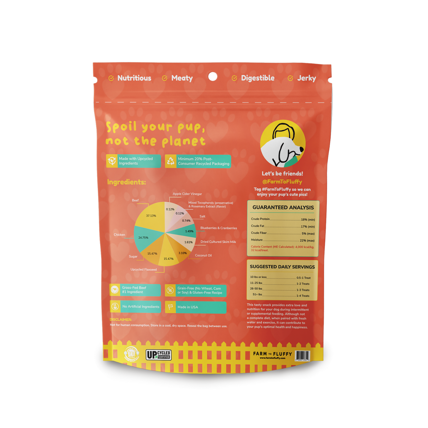 Farm To Fluffy Grass-Fed Beef Dog Treats, Antibiotic Free, Sustainable Bag - 5 oz