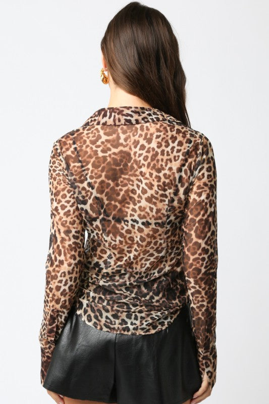 Raquel Leopard Mesh Button Down