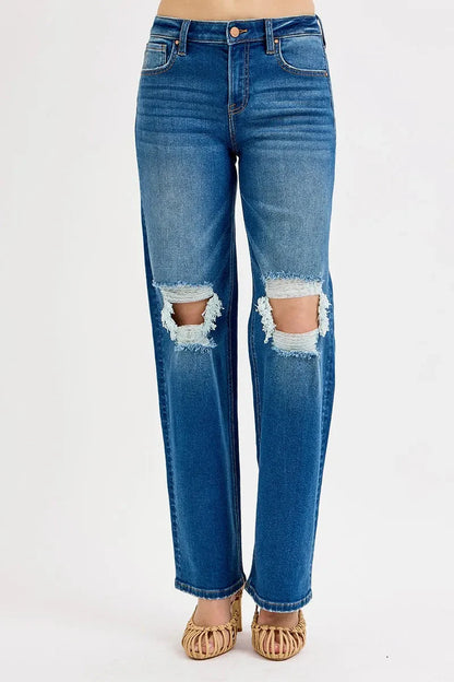 Mid-Rise Distressed Boyfriend RISEN Jeans – Full & Plus Sizes