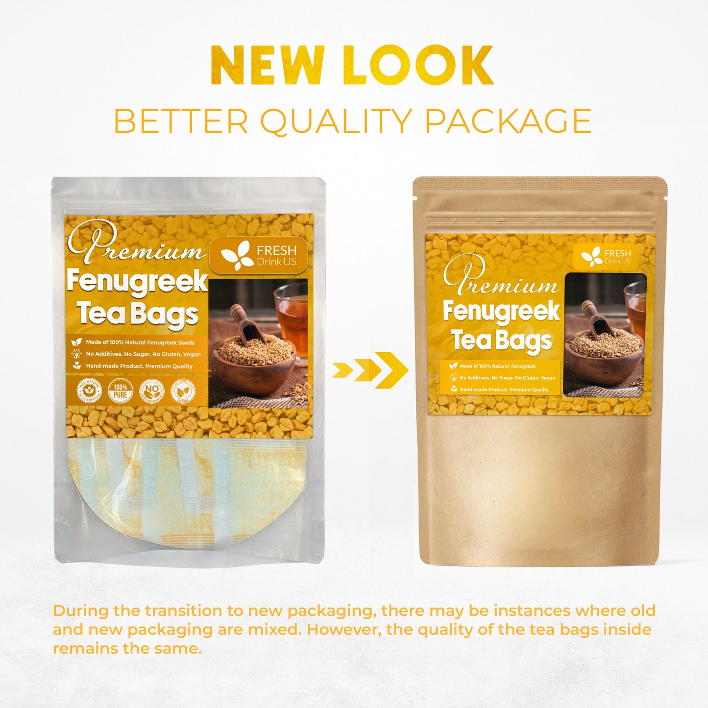 Premium Fenugreek Tea Bags. No Sugar, No Caffeine, No Gluten, Vegan. (30 Tea Bags)