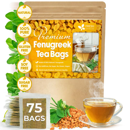 Premium Fenugreek Tea Bags. No Sugar, No Caffeine, No Gluten, Vegan. (30 Tea Bags)